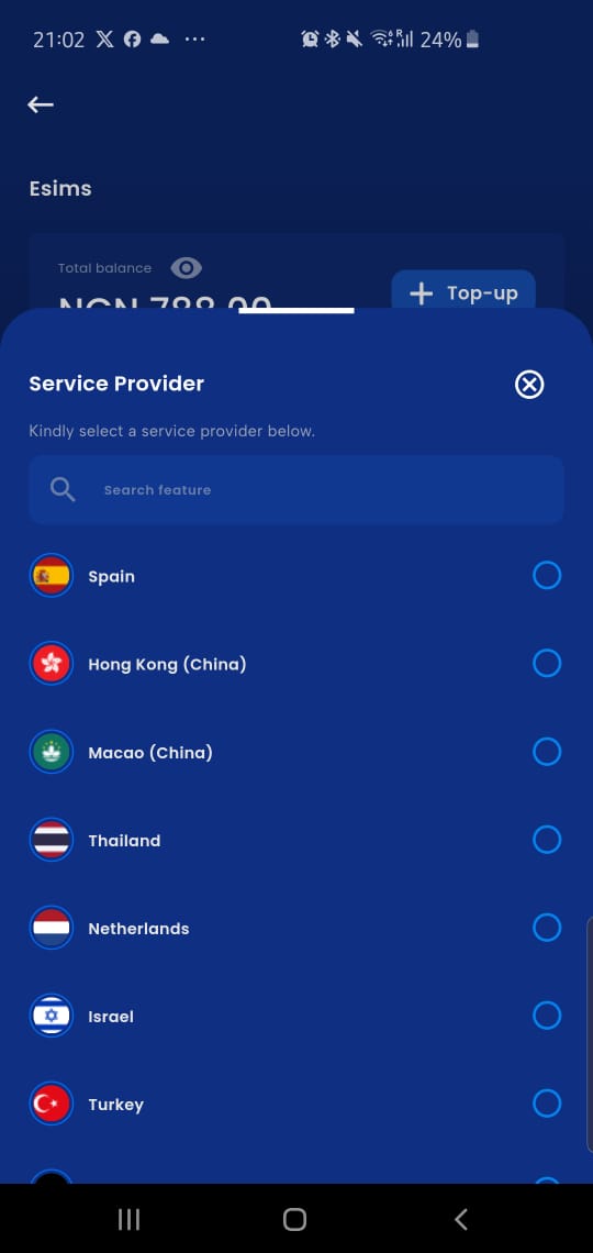 A screenshot showing the region selection screen.