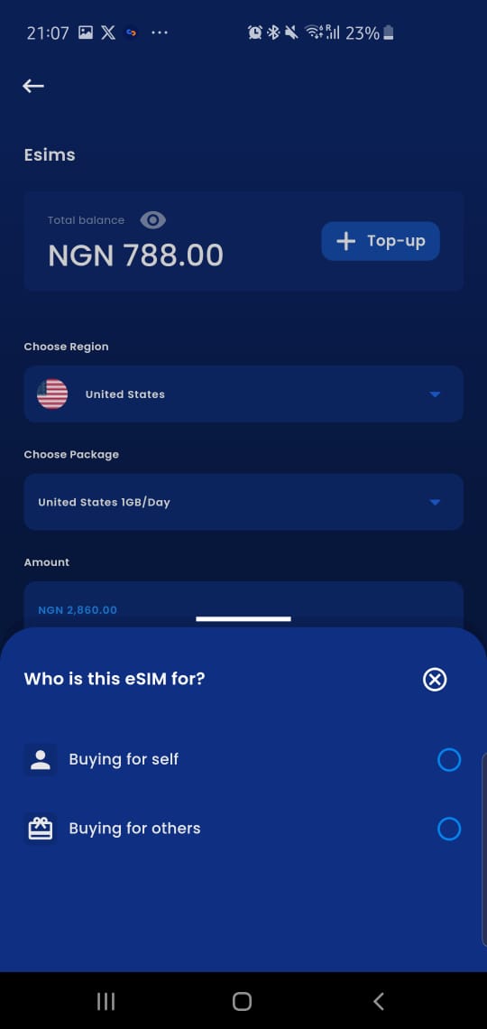 A screenshot showing the option to buy for self or for others.